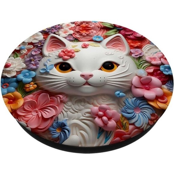 Pop Sockets for Phone Black Floral Cat Watercolor Swappable Grip & Stand Design - Picture 7 of 12